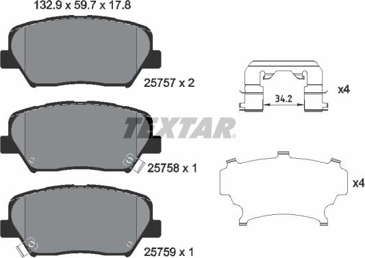 Textar 2575701 - Тормозные колодки, дисковые, комплект www.parts5.com