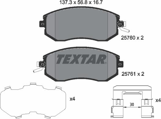 Textar 2576001 - Brake Pad Set, disc brake www.parts5.com