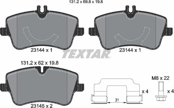 Textar 2314401 - Комплект спирачно феродо, дискови спирачки www.parts5.com