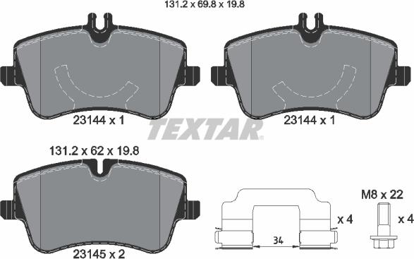 Textar 2314402 - Комплект спирачно феродо, дискови спирачки www.parts5.com