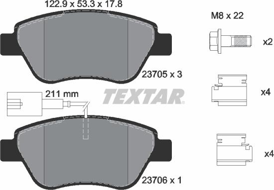 Textar 2370502 - Тормозные колодки, дисковые, комплект www.parts5.com