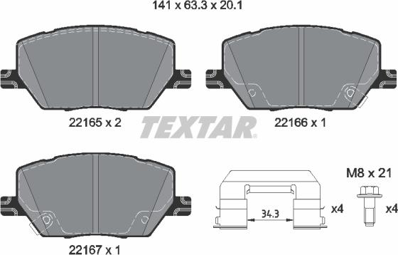 Textar 2216503 - Brake Pad Set, disc brake www.parts5.com