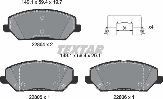 Textar 2280401 - Brake Pad Set, disc brake www.parts5.com