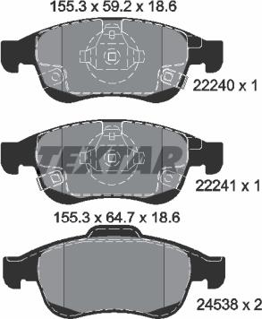 Textar 2224001 - Тормозные колодки, дисковые, комплект www.parts5.com