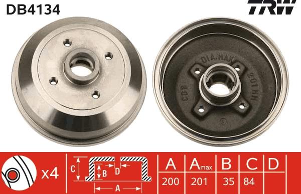 TRW DB4134 - Brake Drum www.parts5.com