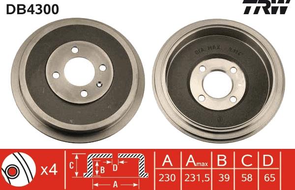 TRW DB4300 - Zavorni boben www.parts5.com