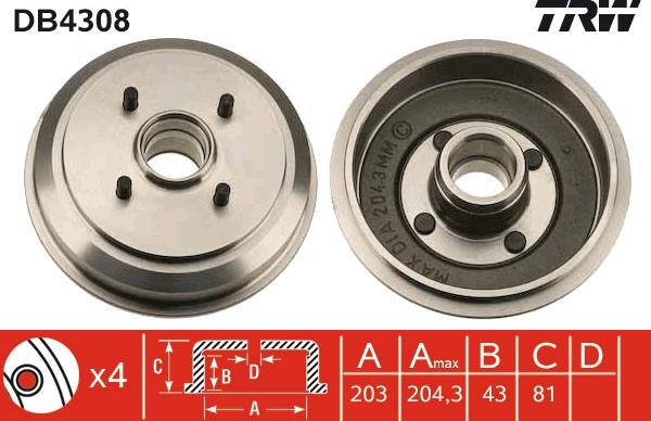 TRW DB4308 - Brake Drum www.parts5.com