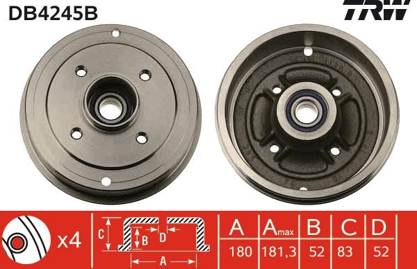 TRW DB4245B - Tambor de freno www.parts5.com