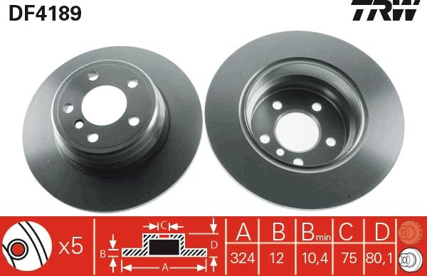 TRW DF4189 - Тормозной диск www.parts5.com