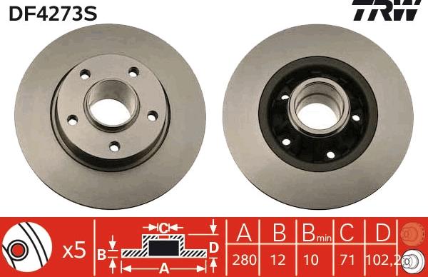 TRW DF4273S - Tarcza hamulcowa parts5.com