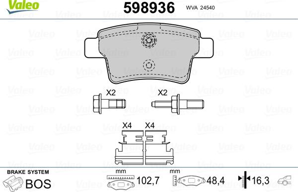 Valeo 598936 - Komplet pločica, disk-kočnica www.parts5.com