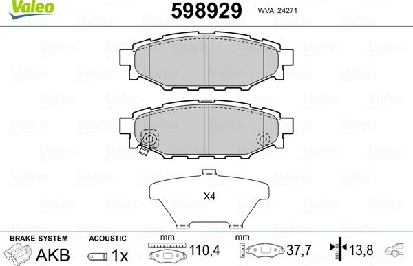 Valeo 598929 - Bremsbelagsatz, Scheibenbremse www.parts5.com