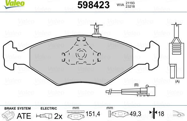 Valeo 598423 - Set placute frana,frana disc www.parts5.com