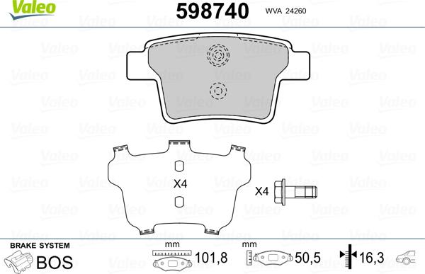 Valeo 598740 - Juego de pastillas de freno www.parts5.com