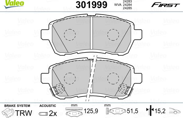 Valeo 301999 - Brake Pad Set, disc brake www.parts5.com