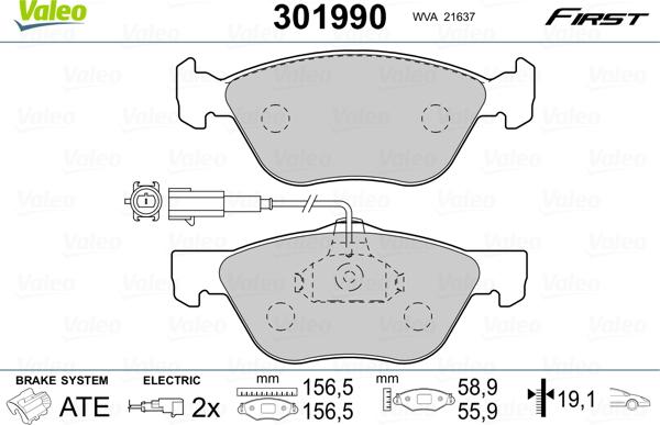 Valeo 301990 - Brake Pad Set, disc brake parts5.com