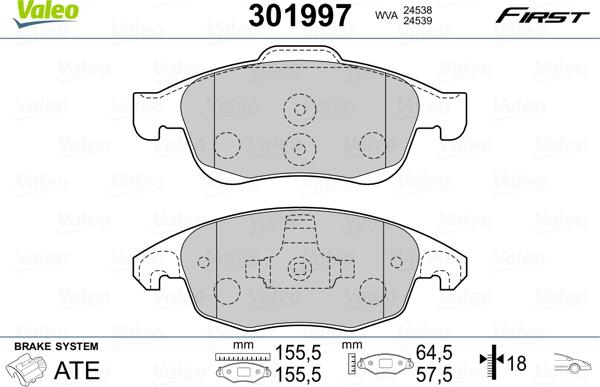 Valeo 301997 - Komplet zavornih oblog, ploscne (kolutne) zavore parts5.com