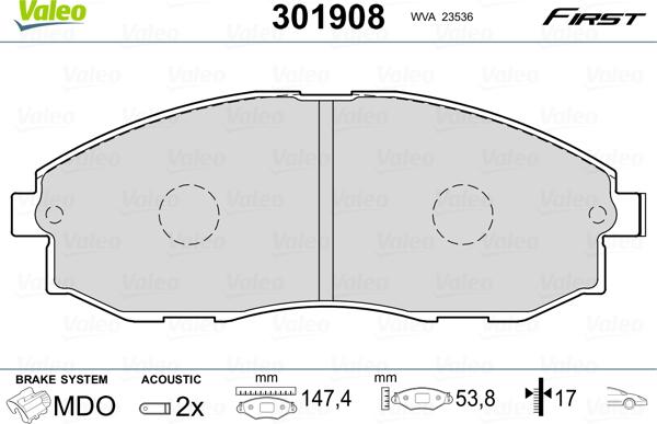 Valeo 301908 - Комплект спирачно феродо, дискови спирачки www.parts5.com