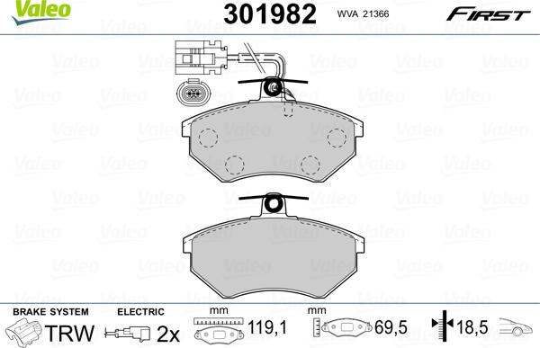 Valeo 301982 - Brake Pad Set, disc brake parts5.com