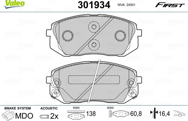 Valeo 301934 - Komplet zavornih oblog, ploscne (kolutne) zavore www.parts5.com