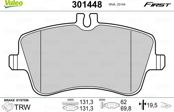 Valeo 301448 - Zestaw klocków hamulcowych, hamulce tarczowe www.parts5.com