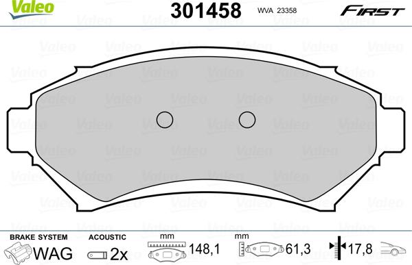 Valeo 301458 - Brake Pad Set, disc brake www.parts5.com