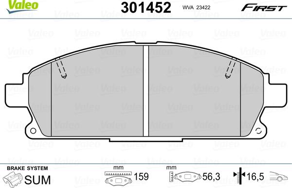 Valeo 301452 - Sada brzdových destiček, kotoučová brzda www.parts5.com