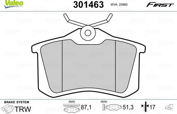 Valeo 301463 - Тормозные колодки, дисковые, комплект www.parts5.com