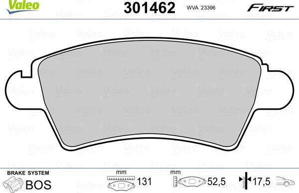 Valeo 301462 - Sada brzdových platničiek kotúčovej brzdy www.parts5.com