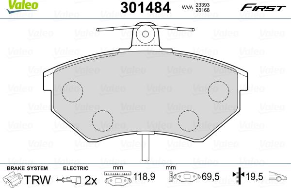 Valeo 301484 - Σετ τακάκια, δισκόφρενα www.parts5.com