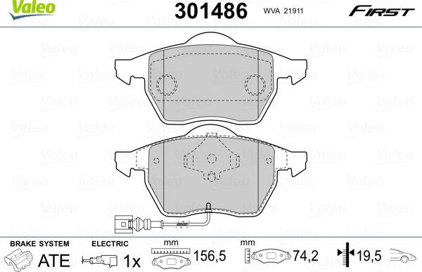 Valeo 301486 - Kit de plaquettes de frein, frein à disque www.parts5.com