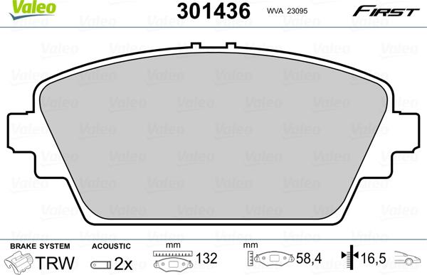 Valeo 301436 - Sada brzdových destiček, kotoučová brzda www.parts5.com