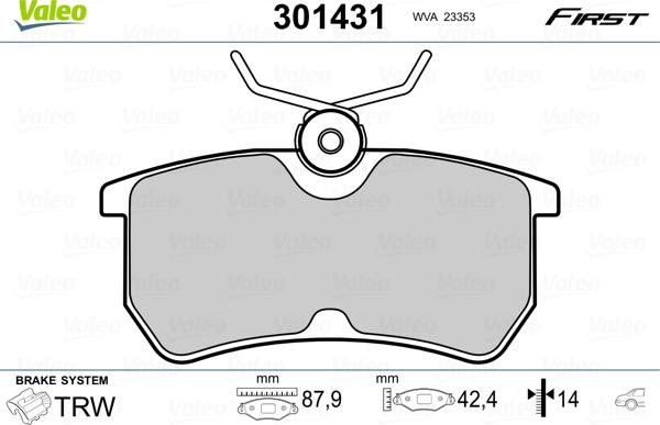 Valeo 301431 - Fékbetétkészlet, tárcsafék www.parts5.com