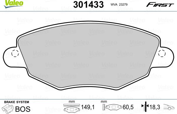 Valeo 301433 - Brake Pad Set, disc brake parts5.com