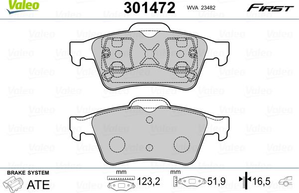 Valeo 301472 - Komplet zavornih oblog, ploscne (kolutne) zavore www.parts5.com