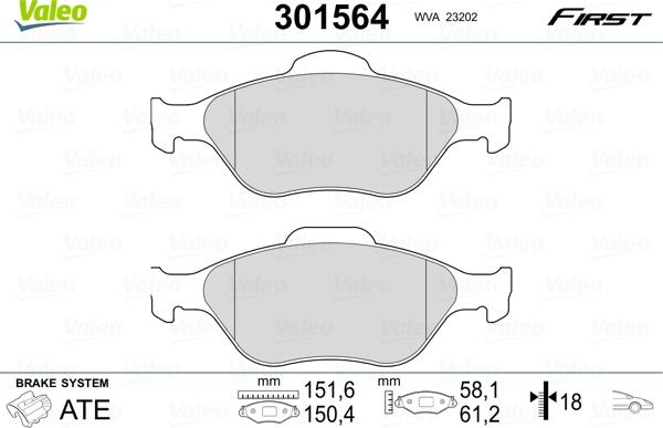 Valeo 301564 - Тормозные колодки, дисковые, комплект www.parts5.com