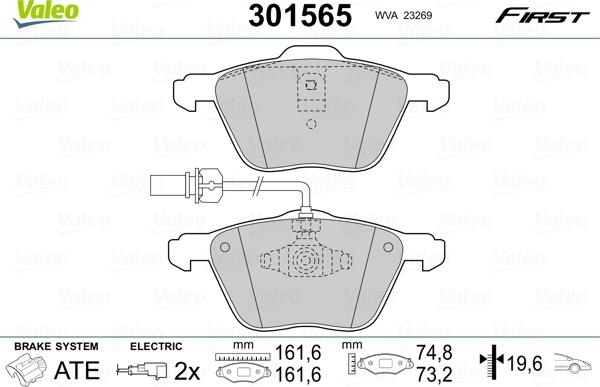 Valeo 301565 - Σετ τακάκια, δισκόφρενα www.parts5.com