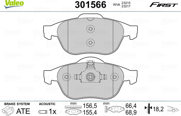 Valeo 301566 - Zestaw klocków hamulcowych, hamulce tarczowe www.parts5.com