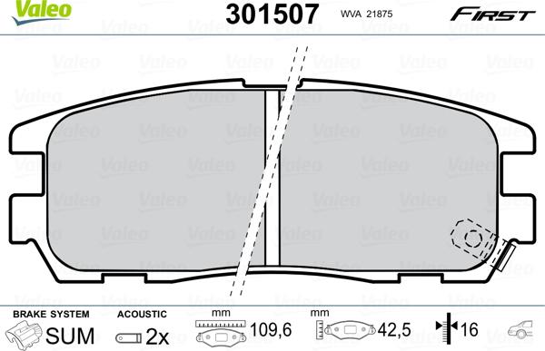 Valeo 301507 - Тормозные колодки, дисковые, комплект www.parts5.com