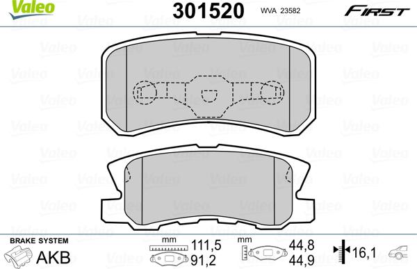 Valeo 301520 - Juego de pastillas de freno www.parts5.com