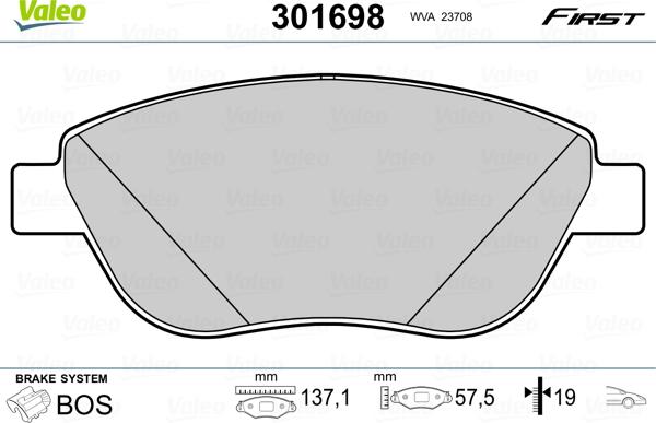 Valeo 301698 - Тормозные колодки, дисковые, комплект www.parts5.com