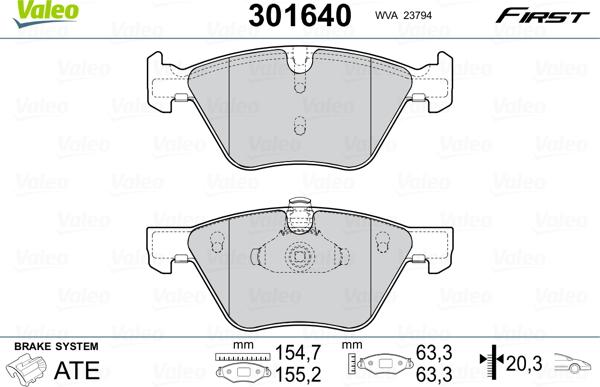 Valeo 301640 - Тормозные колодки, дисковые, комплект www.parts5.com