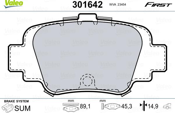 Valeo 301642 - Brake Pad Set, disc brake www.parts5.com