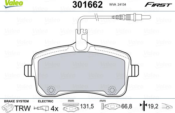 Valeo 301662 - Brake Pad Set, disc brake www.parts5.com