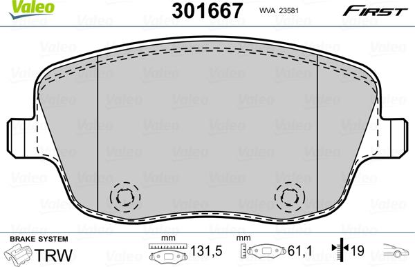 Valeo 301667 - Sada brzdových destiček, kotoučová brzda www.parts5.com