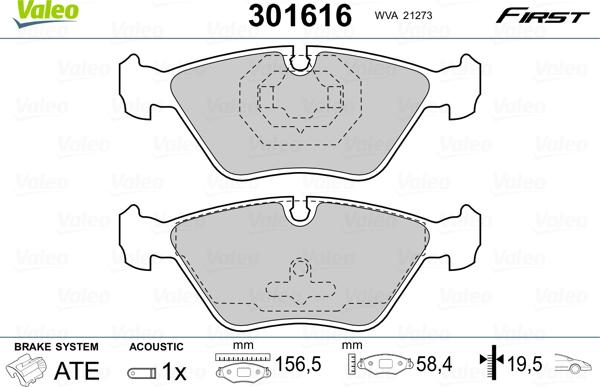 Valeo 301616 - Тормозные колодки, дисковые, комплект www.parts5.com