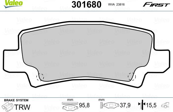 Valeo 301680 - Тормозные колодки, дисковые, комплект www.parts5.com