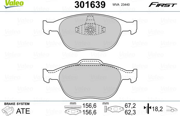 Valeo 301639 - Тормозные колодки, дисковые, комплект www.parts5.com