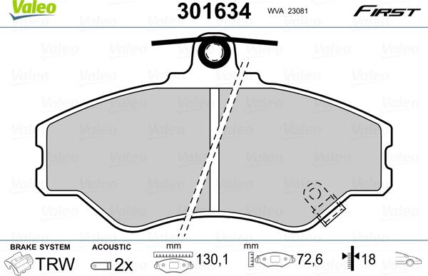 Valeo 301634 - Brake Pad Set, disc brake www.parts5.com