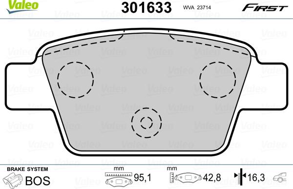 Valeo 301633 - Тормозные колодки, дисковые, комплект www.parts5.com